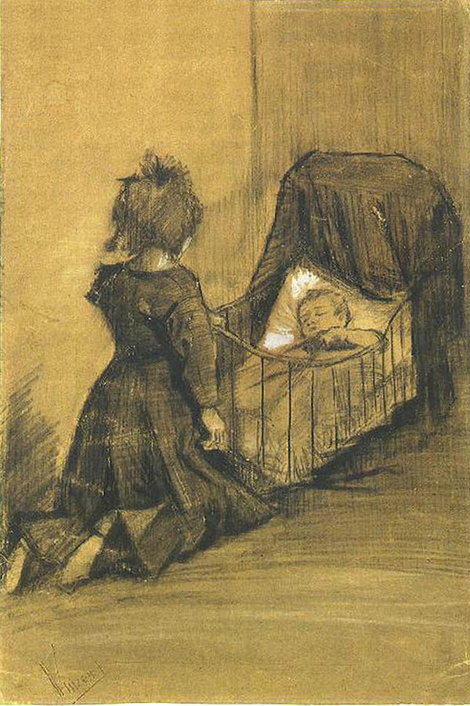 Girl Kneeling by a Cradle, Vincent van Gogh