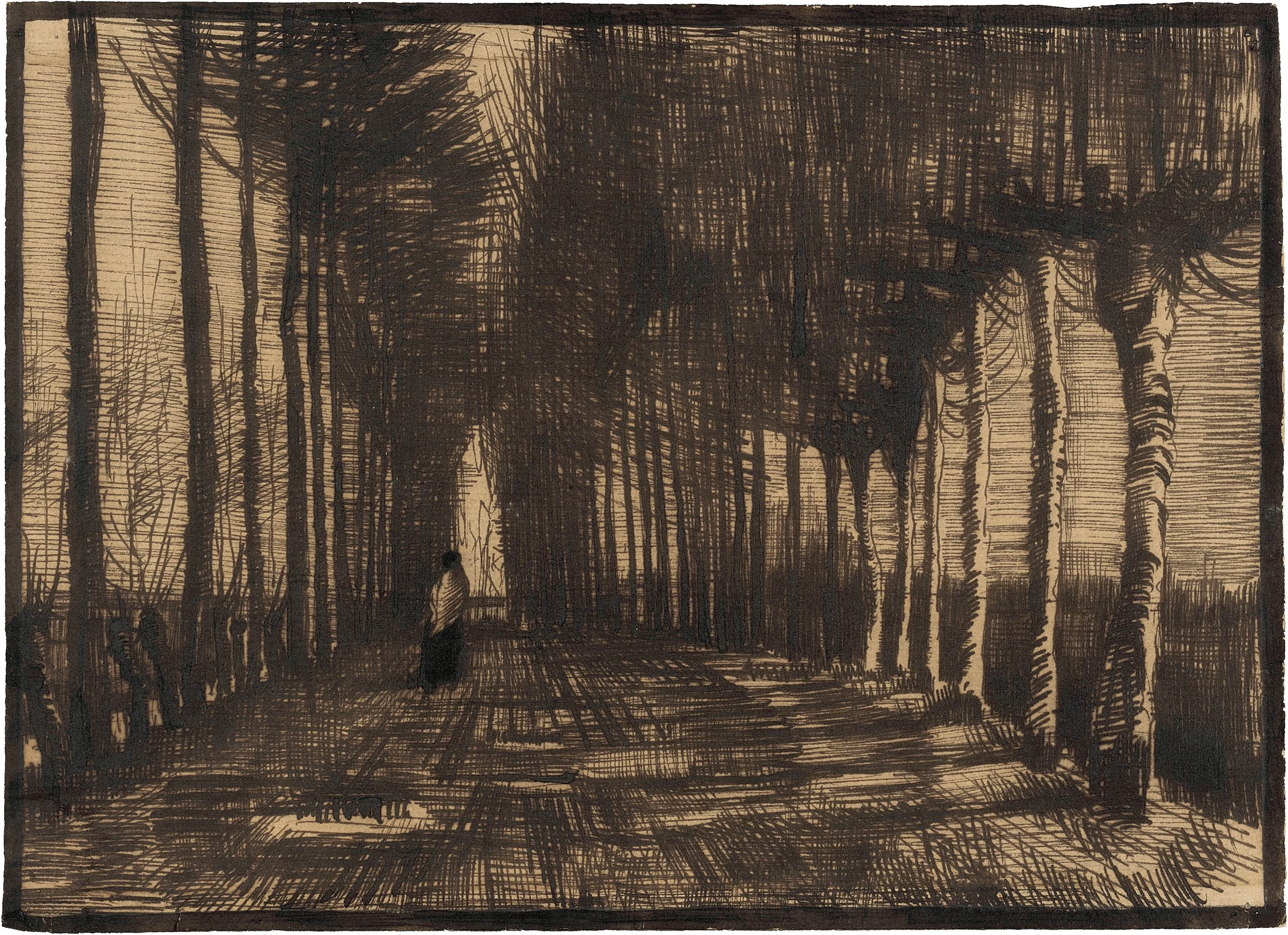 Lane with Trees and One Figure, Vincent van Gogh