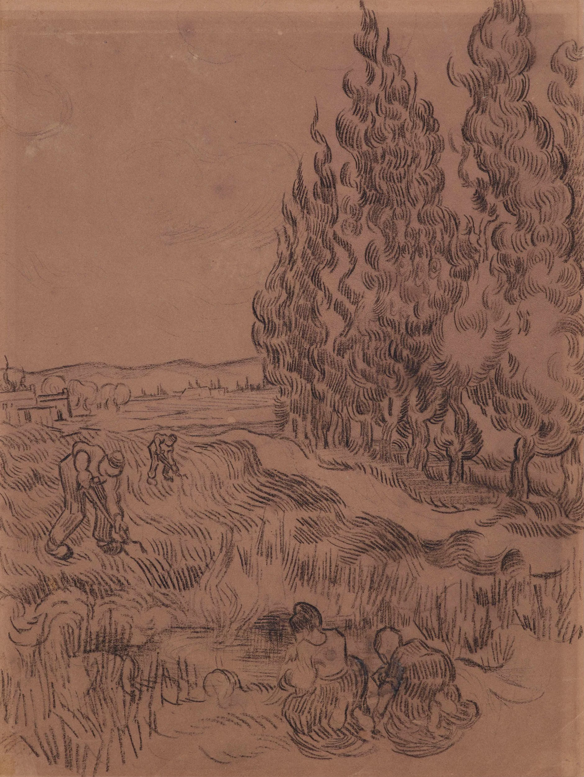 Paysage avec cyprès, Vincent van Gogh