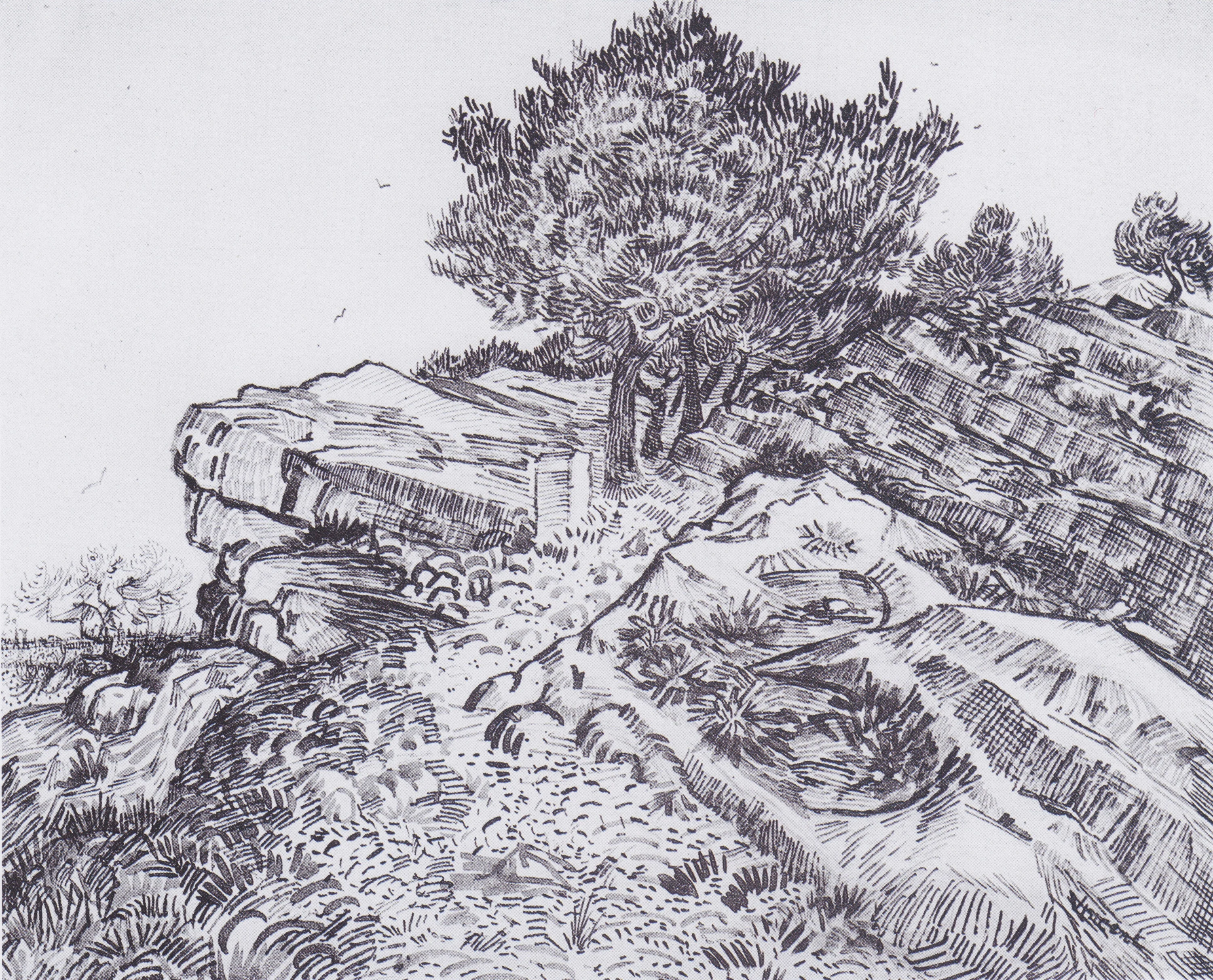 Rock-hill with trees: Montmajour, Vincent van Gogh
