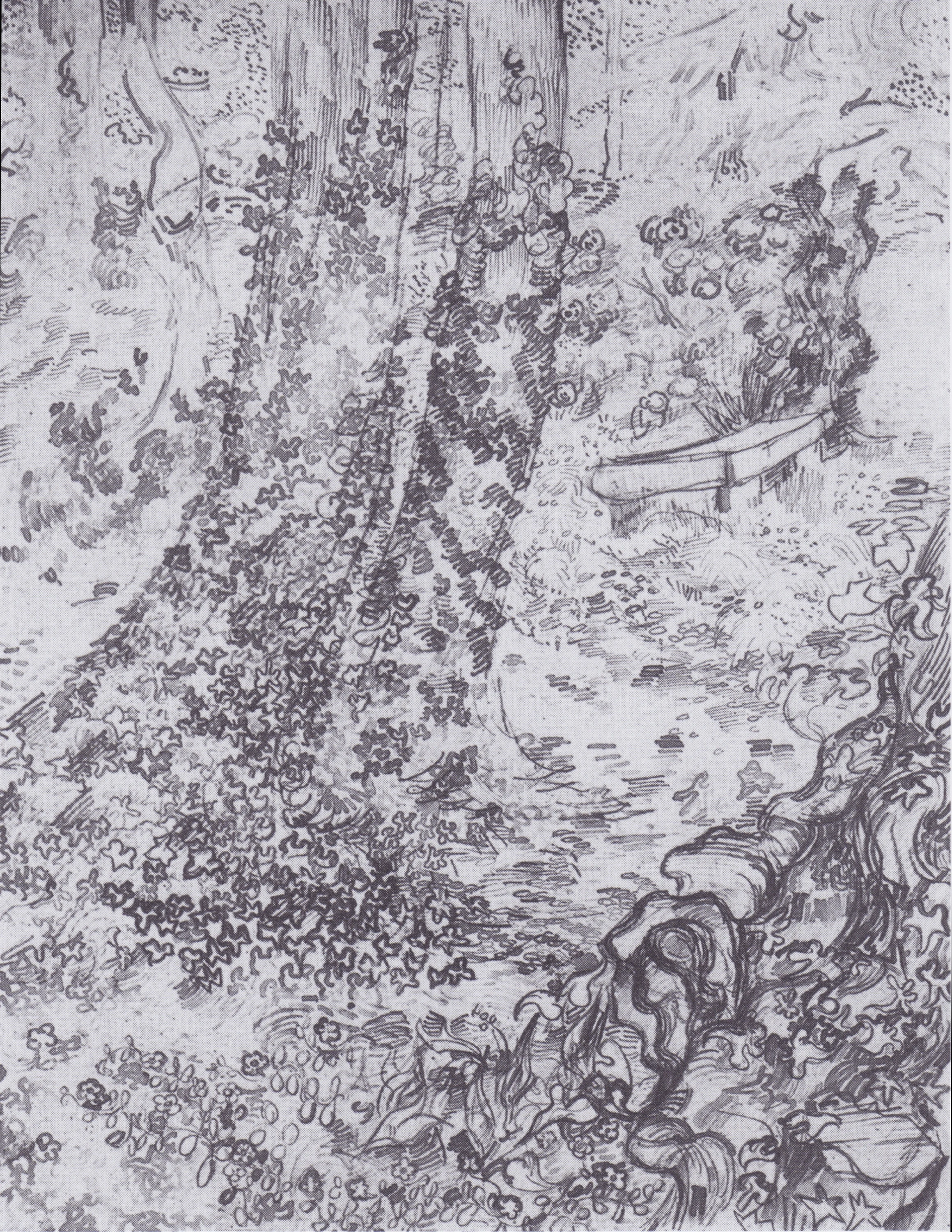 Trees with ivy and bench in the garden of the Hospital Saint-Paul, Vincent van Gogh