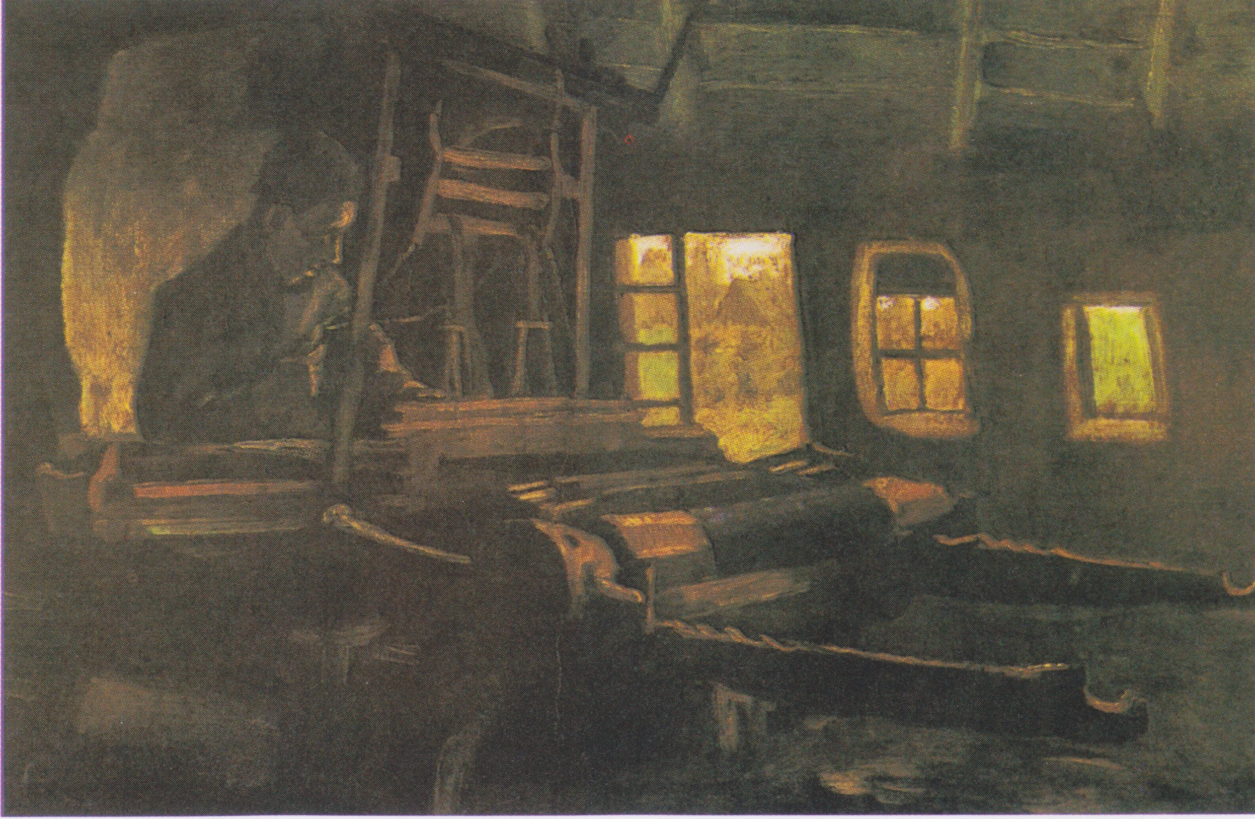 Weaver, Interior with Three Small Windows, Vincent van Gogh