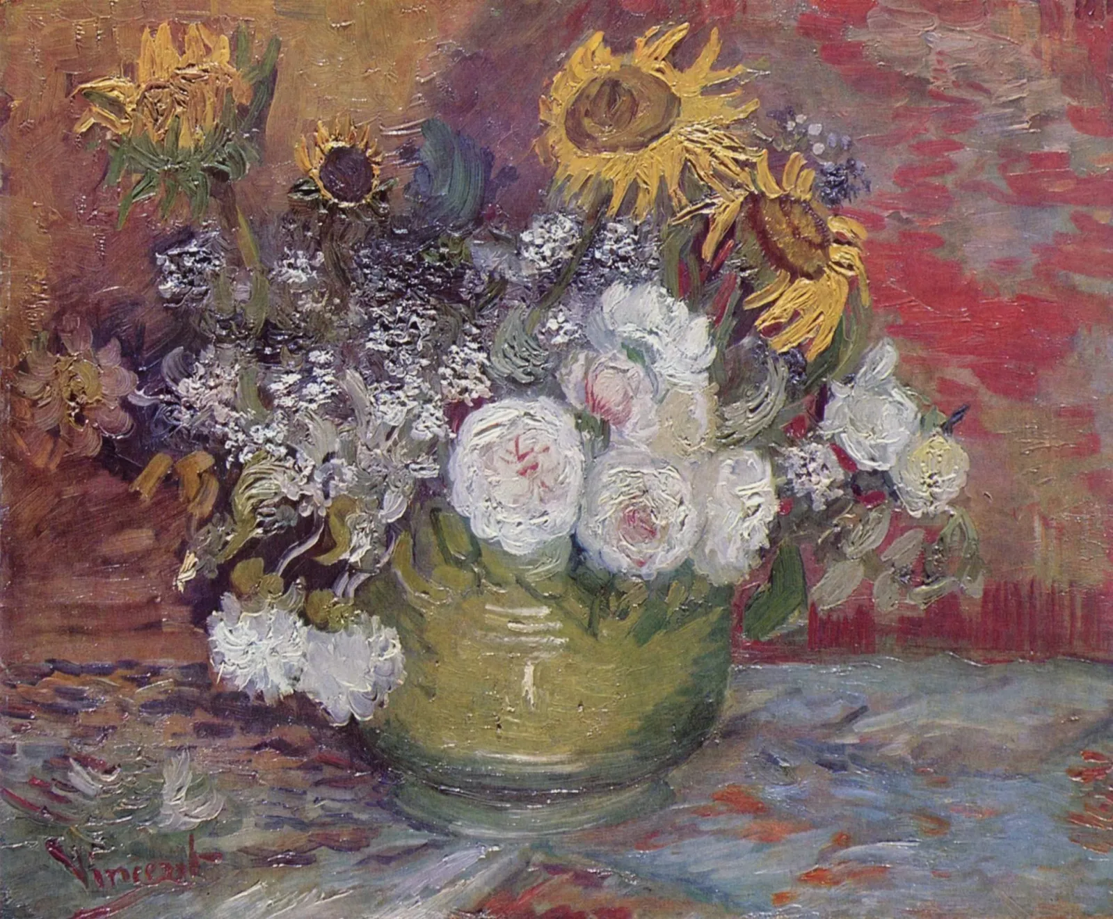 Bowl with Sunflowers, Roses and Other Flowers, Vincent van Gogh