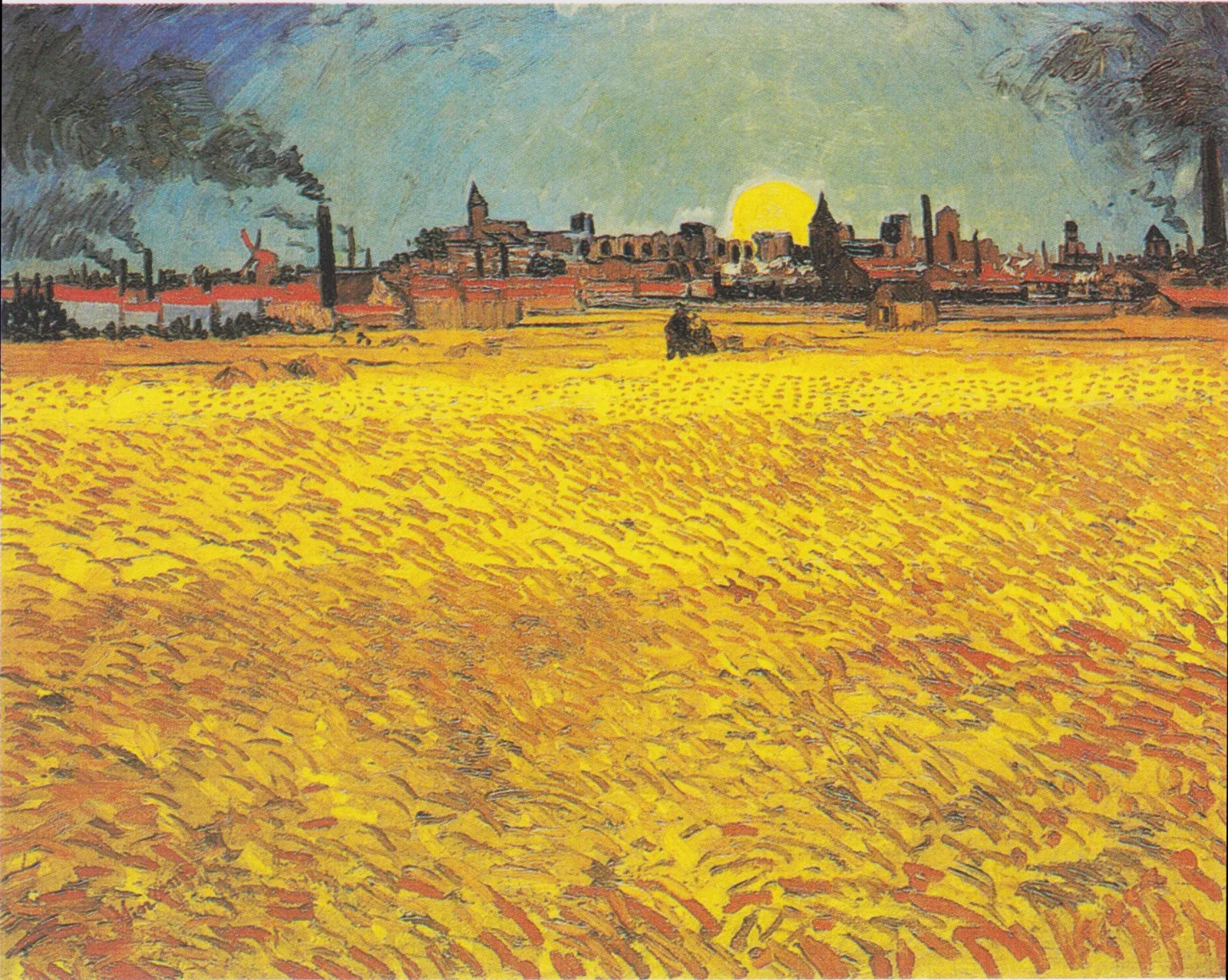Champ de blé au soleil couchant, Vincent van Gogh