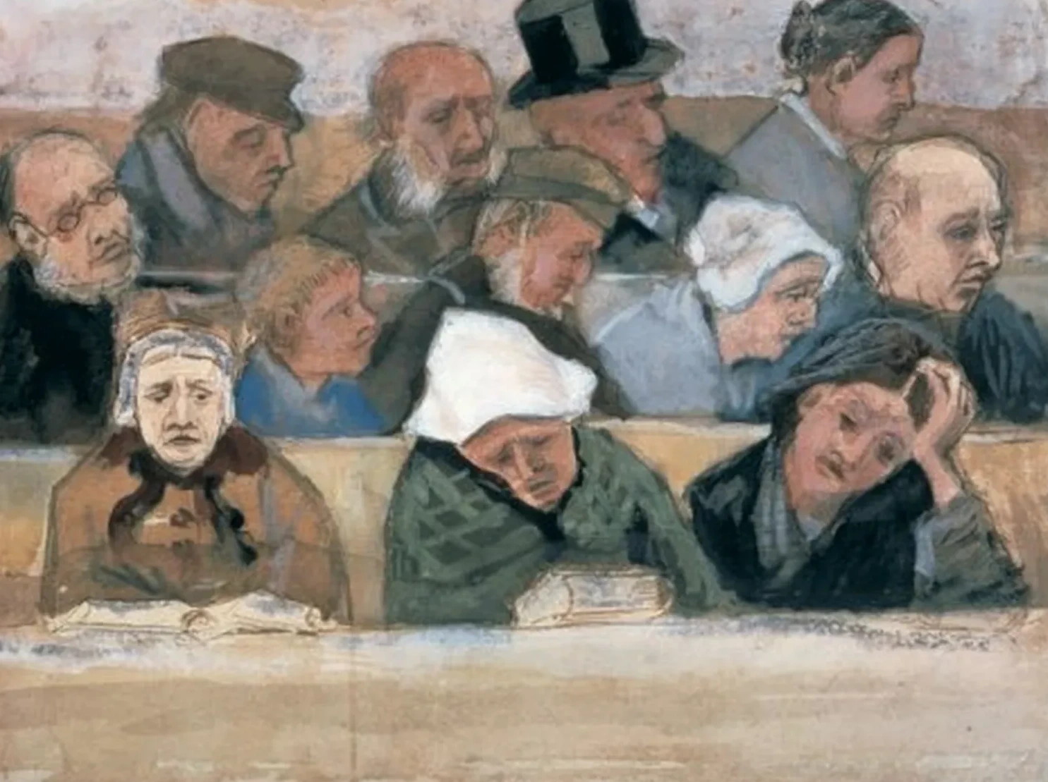 Church Pew with Worshippers, Vincent van Gogh
