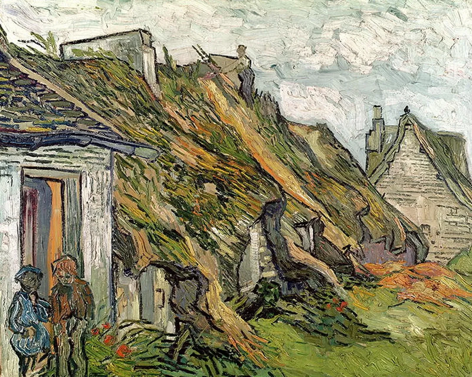Choupanas com telhado de colmo em Chaponval, Vincent van Gogh