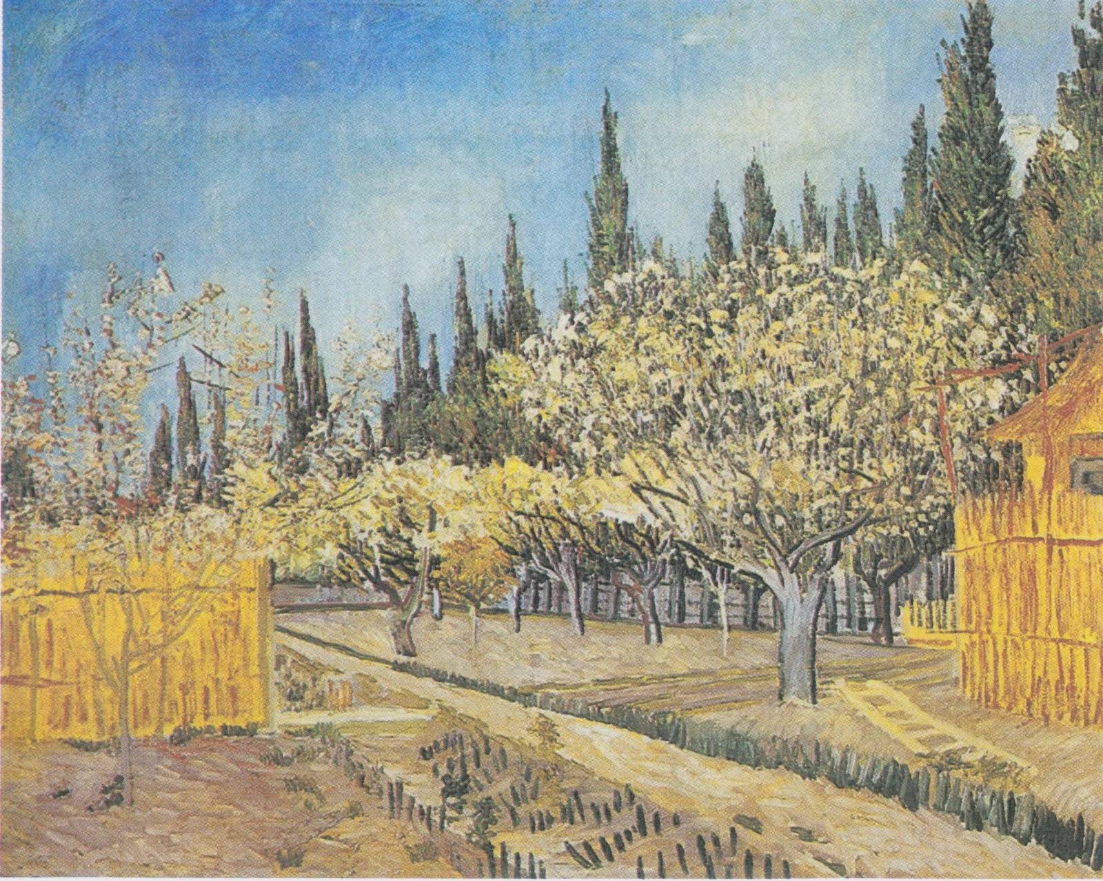 Orchard in Blossom, Bordered by Cypresses, Vincent van Gogh