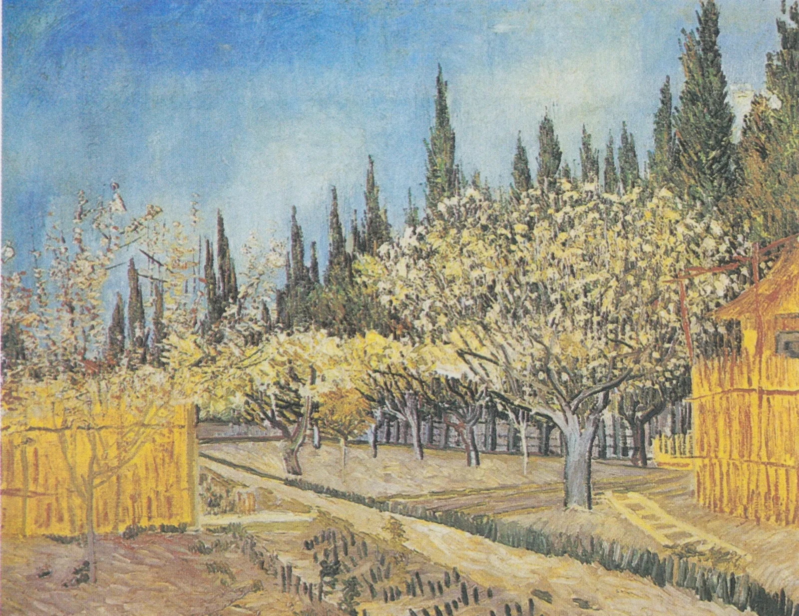 Orchard in Blossom, Bordered by Cypresses, Vincent van Gogh