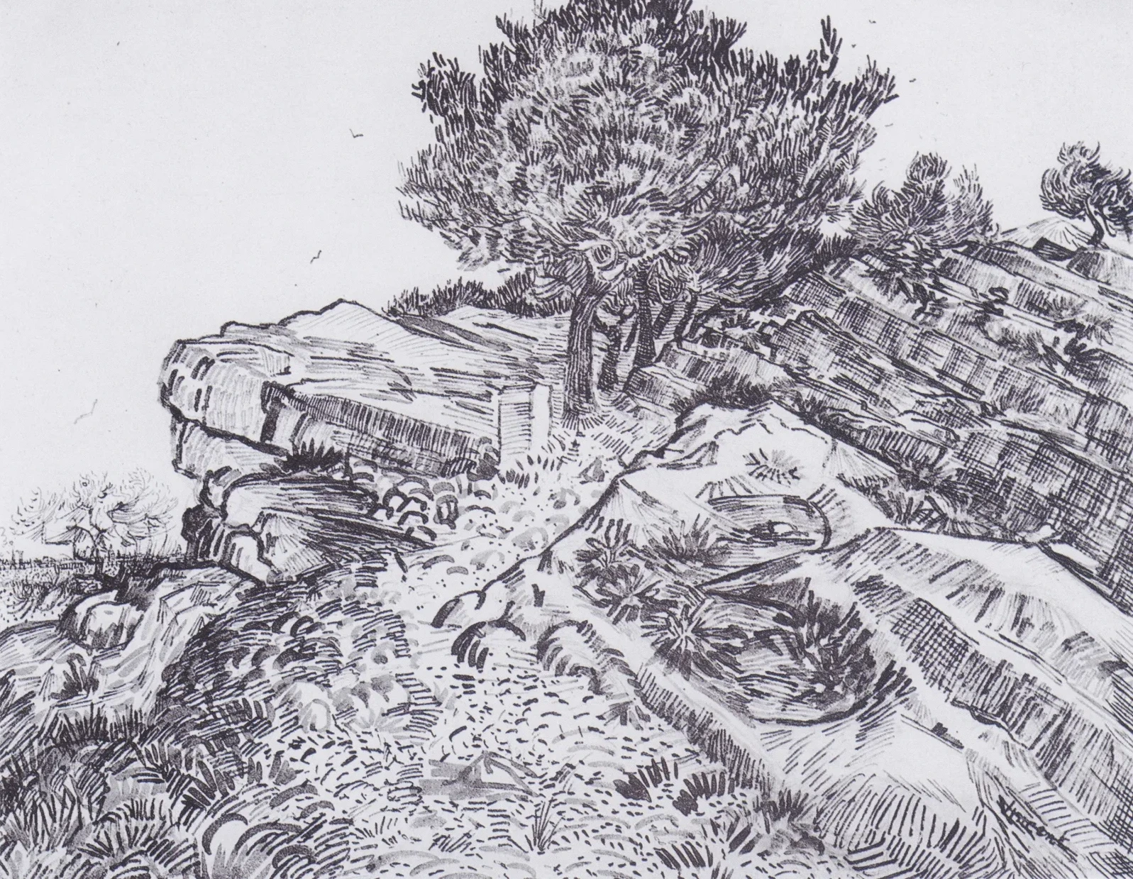 Rock-hill with trees: Montmajour, Vincent van Gogh