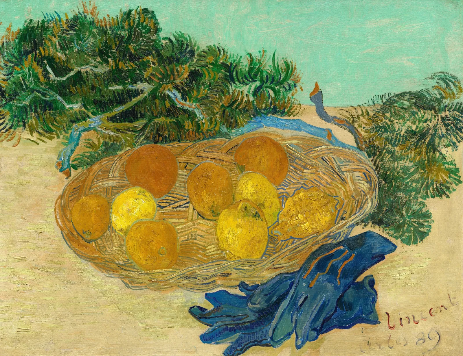 Still Life of Oranges and Lemons with Blue Gloves, Vincent van Gogh