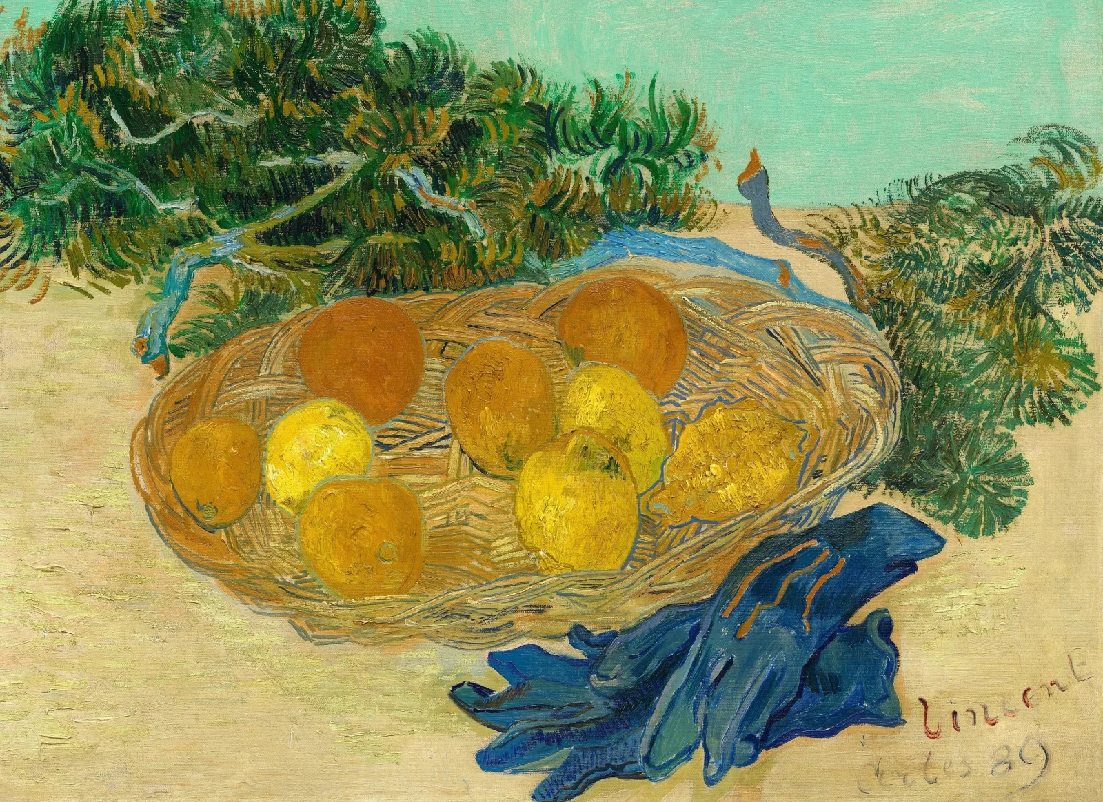 Still Life of Oranges and Lemons with Blue Gloves, Vincent van Gogh