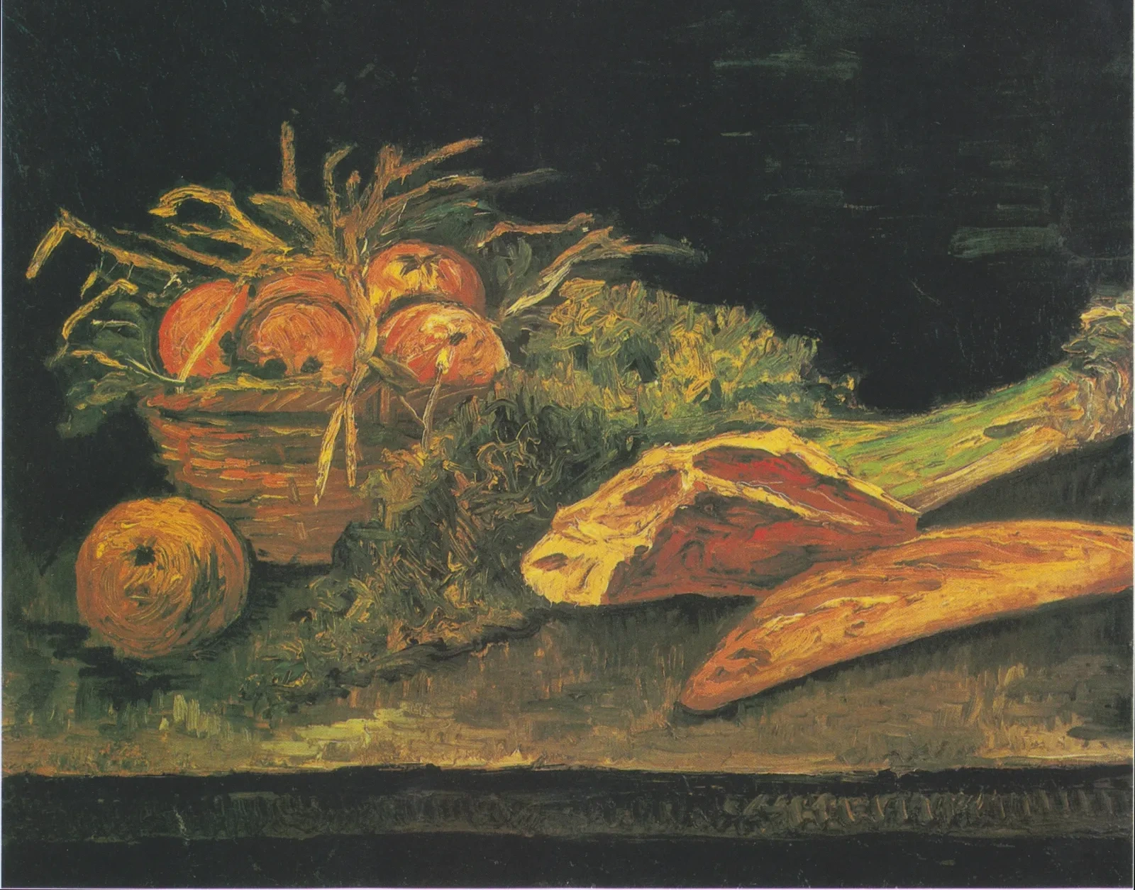 Still Life with Apple Basket, Meat and Bread Rolls, Vincent van Gogh