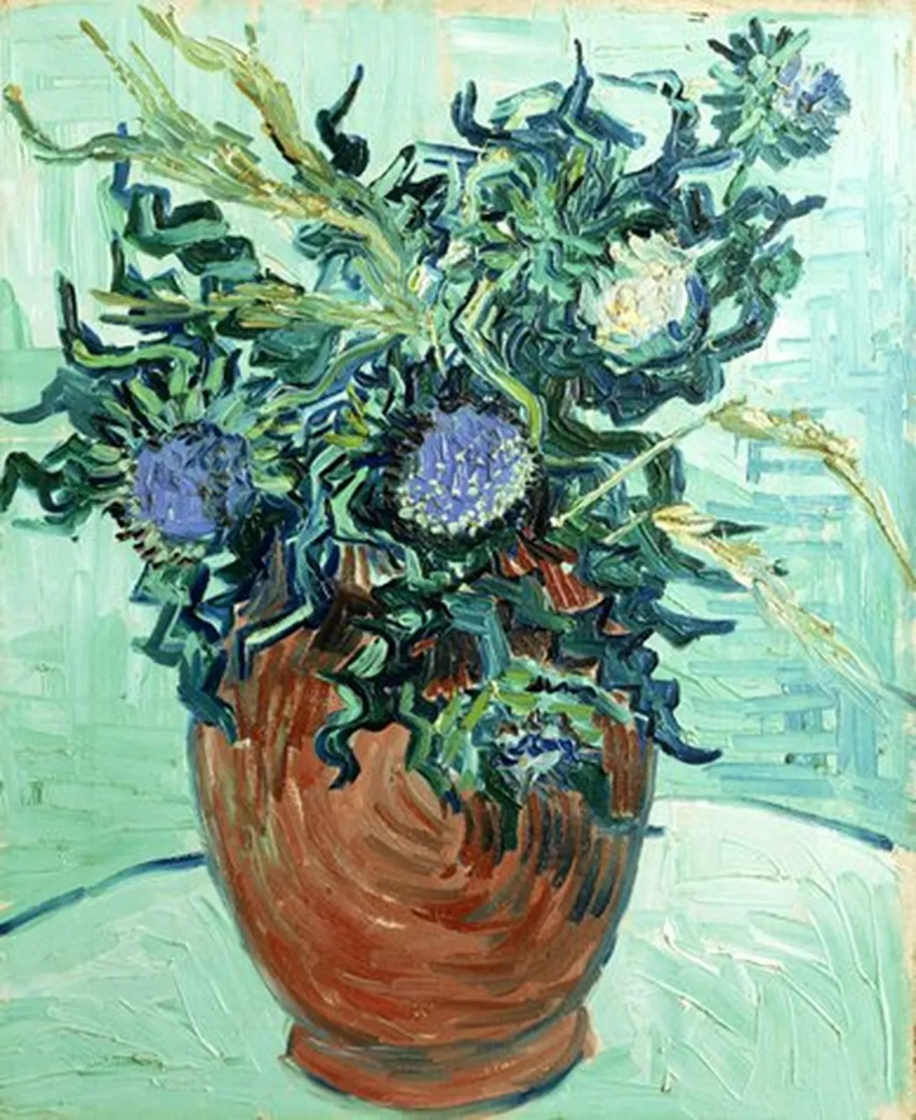 Vase with flowers and thistles, Vincent van Gogh