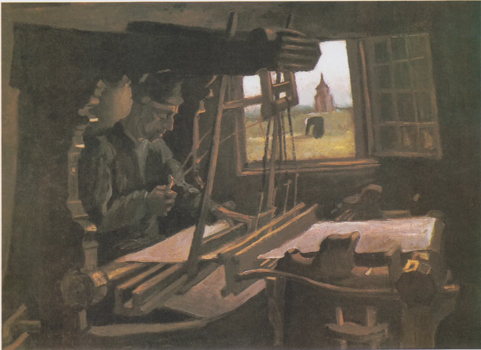 Weber in front of an open window with view the Tower of Nuenen, Vincent van Gogh