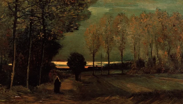 Paisaje de otoño al crepúsculo