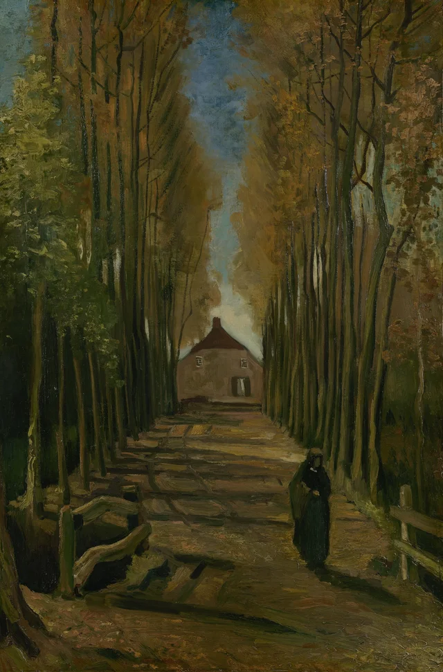 Alameda de álamos en otoño