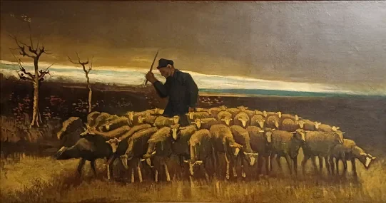 Berger avec un troupeau de moutons