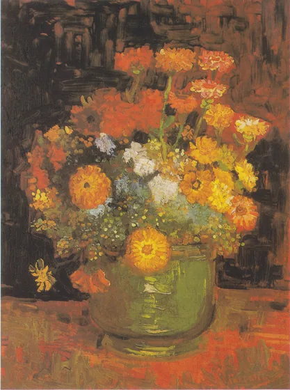 Bowl with Zinnias
