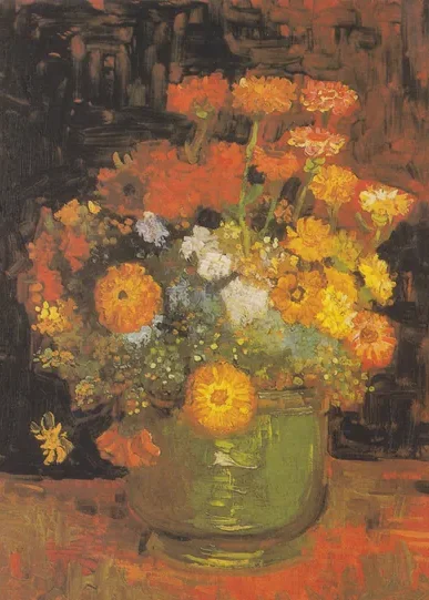 Bowl with Zinnias