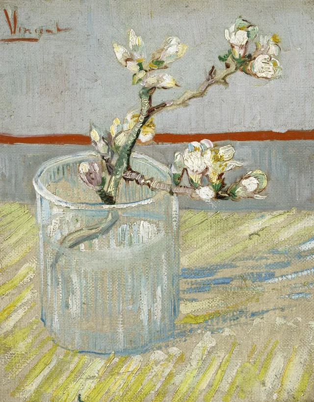 Rama de almendro en flor en un vaso