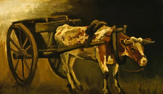 Cart with Red and White Ox
