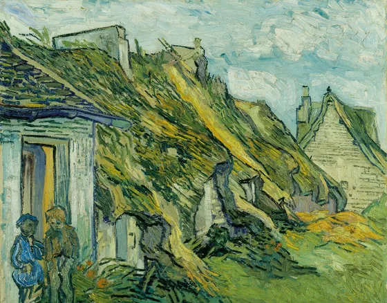 Cottages au toit de chaume de grès à Chaponval