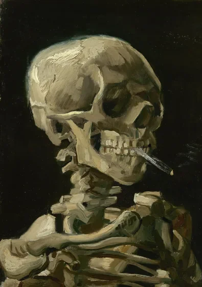 Crâne avec cigarette allumée