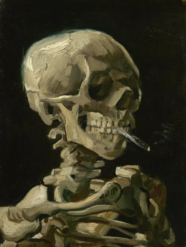Cráneo con cigarrillo encendido, Vincent van Gogh