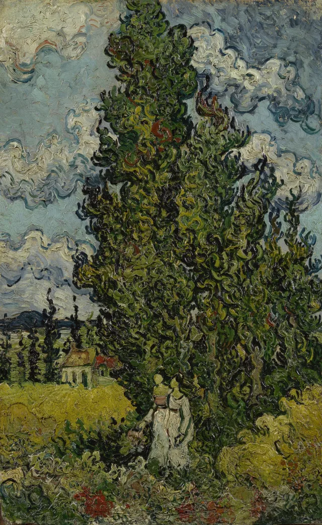 Cipreste e duas mulheres, Vincent van Gogh