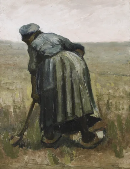 Femme avec une bêche, vue de dos