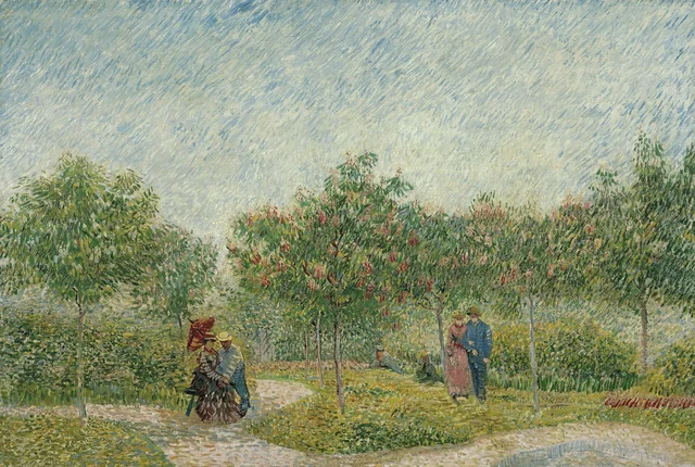 Jardín con parejas de enamorados, plaza de Saint-Pierre