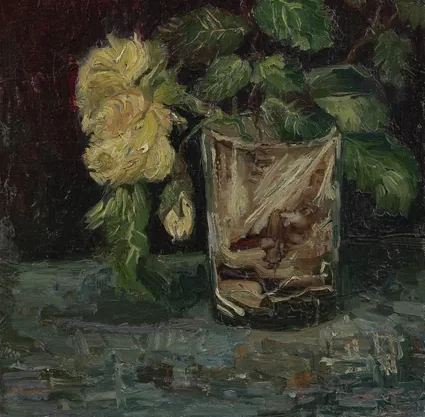 Glass with Yellow Roses