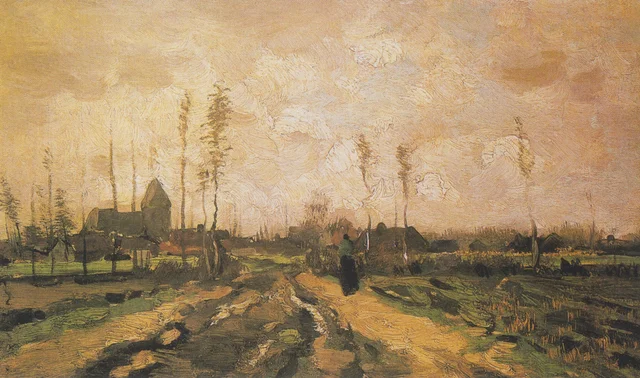Paisaje con iglesia y casas