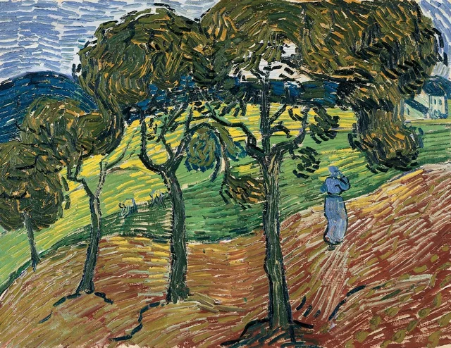 Paisaje con árboles y figuras