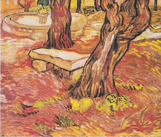 Le banc de pierre dans le jardin de l'hôpital Saint-Paul