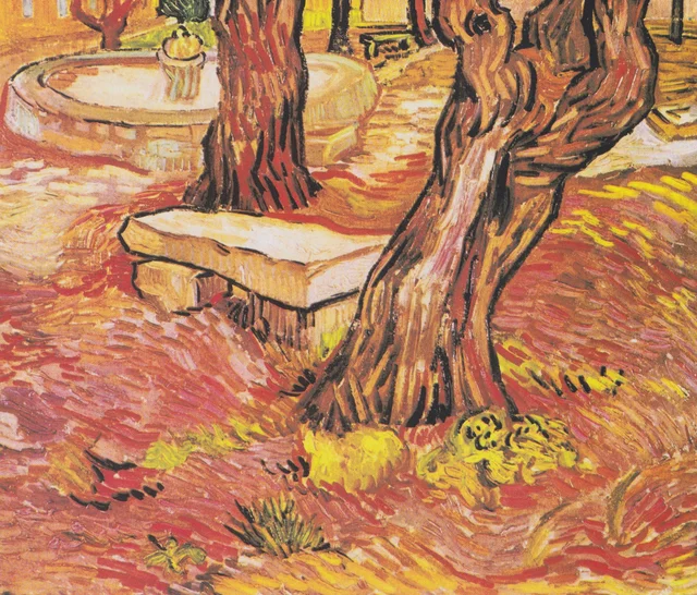 El banco de piedra en el jardín del hospital de Saint-Paul
