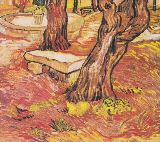 Le banc de pierre dans le jardin de l'hôpital Saint-Paul