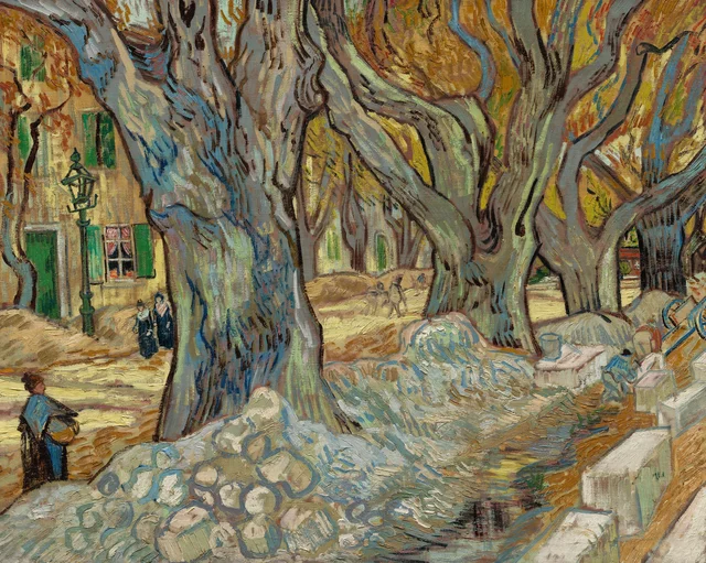 Los grandes plátanos (Obreros de la carretera en Saint-Rémy), Vincent van Gogh