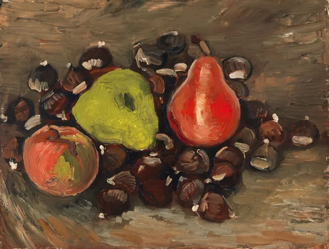 Naturaleza muerta con frutas y castañas