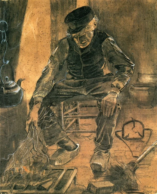 Anciano junto al fuego