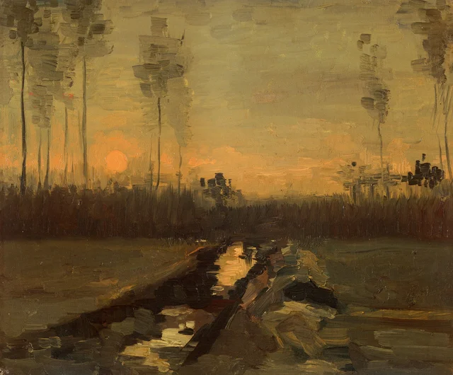 Paisaje con puesta de sol, Vincent van Gogh