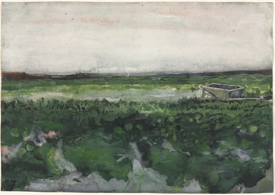Paysage avec brouette