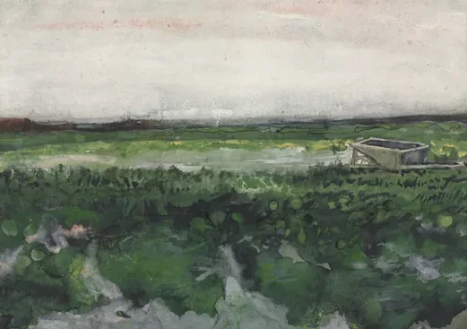 Paysage avec brouette