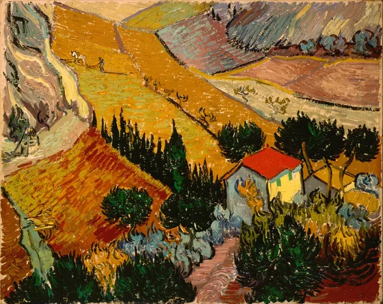 Paysage avec une maison et un laboureur