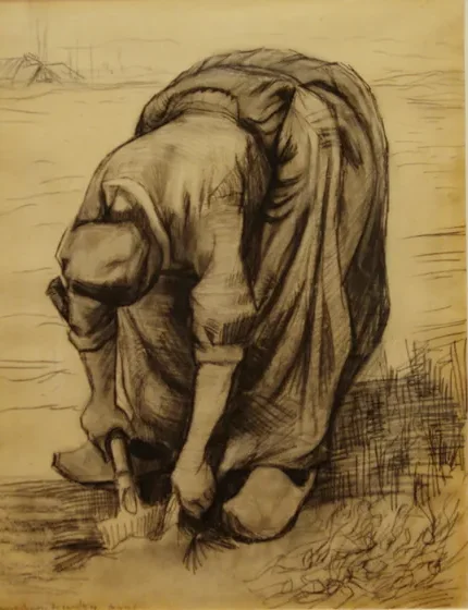 Peasant Woman, Stooping with a Spade, Digging Up Carrots