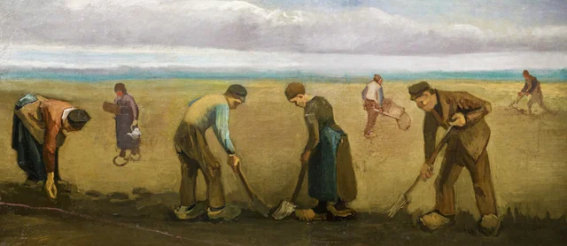Campesinos plantando patatas