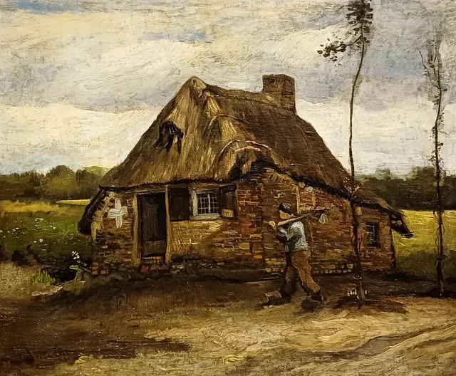 Escena de una casa de campo con un campesino volviendo a casa, Vincent van Gogh