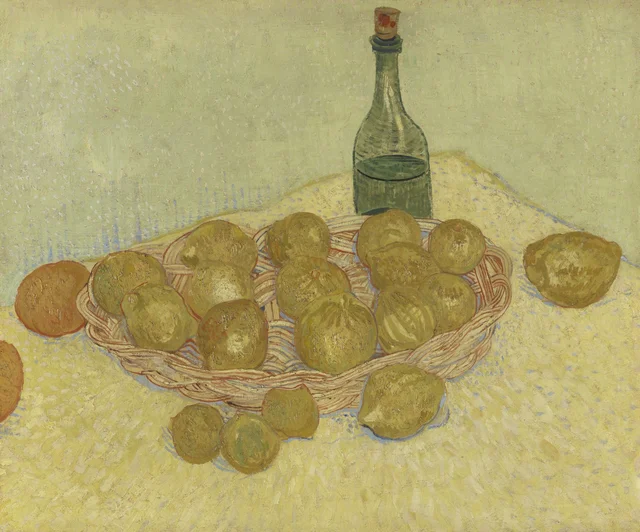 Naturaleza muerta: botella, limones y naranjas, Vincent van Gogh
