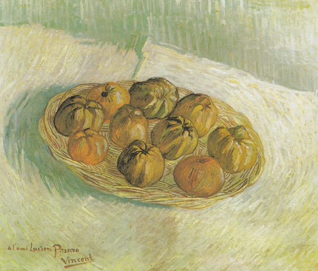 Naturaleza muerta con cesto de manzanas