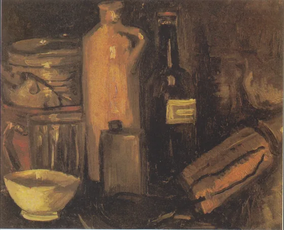 Still Life with Pots, Jar and Bottles